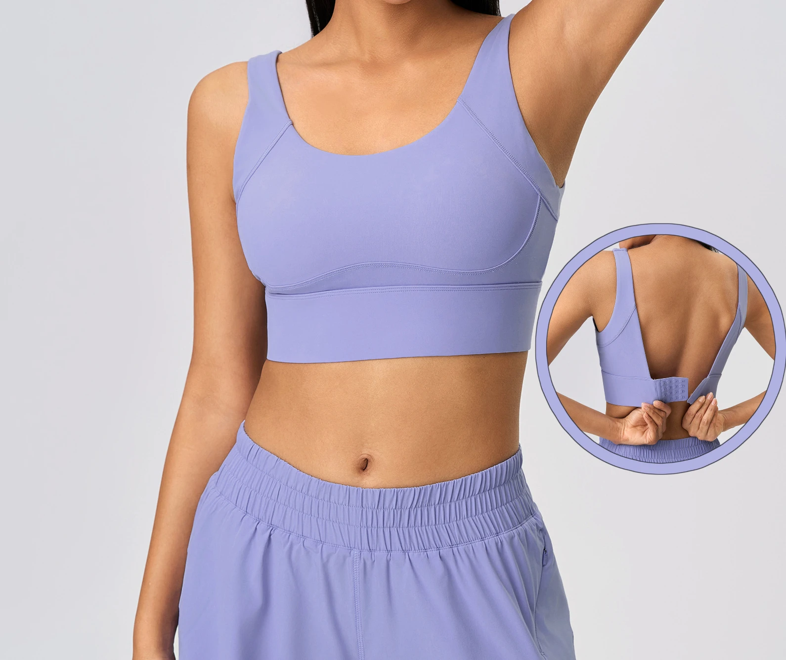 

Womens Sports Side Support Underwire Yoga Bra Fixed Cup Back Closure Four Row Hook And Eye Shockproof Anti Sag Sports Bra