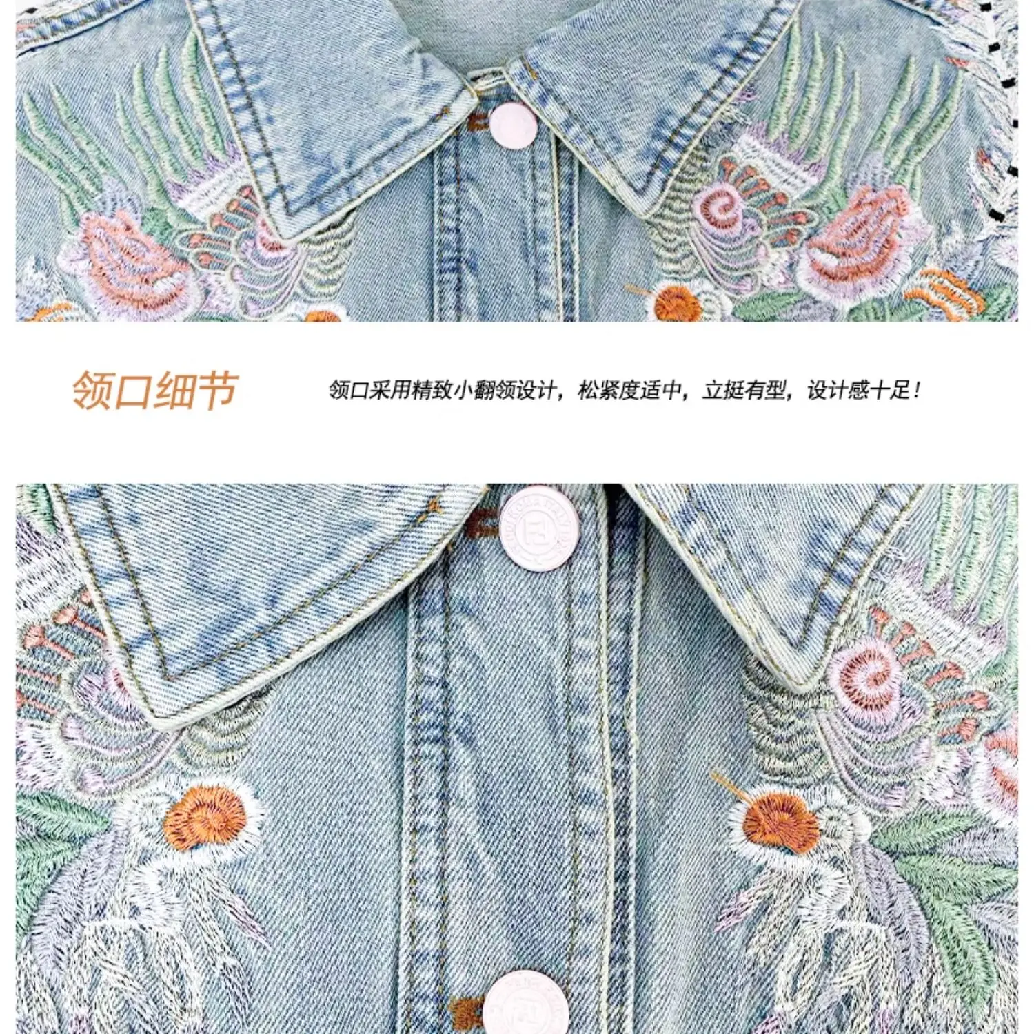 Women's 2025 Spring New Fashion Embroidered Single-breasted Tops Feminine Long-sleeve Denim Jackets Ladies Beautiful Denim Coats