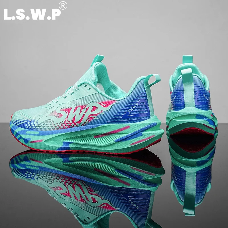 Men's Running Shoes, Tennis Shoes, Fly-Knit Carbon Plate Running Shoes, Breathable Mesh for Rapid Heat Dissipation, High-Elastic Midsole for Cushioning and Shock Absorption, Non-Slip Outsole for Enhanced Stability, Chinese-Style Graffiti Gradient Color Scheme, Suitable for Physical Testing, Speed Racing, and Outdoor Jogging.