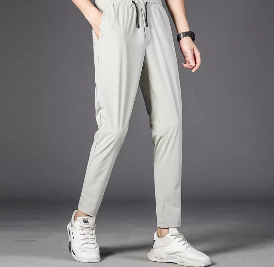 2024 Men's summer trend fashion loose thin sports casual pants breathable straight leg nine pants