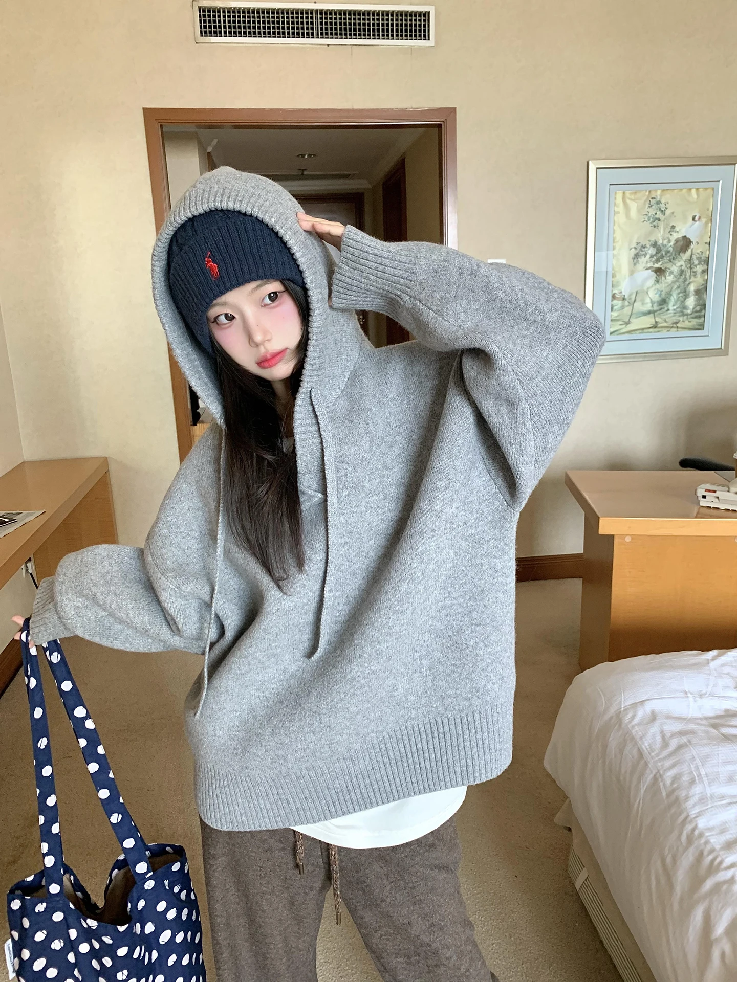 

Женский вязаный свитер с капюшоном, свободный, повседневный, удобный, осенне-зимний, модный, в стиле оверсайз, вязаный джемпер-топ