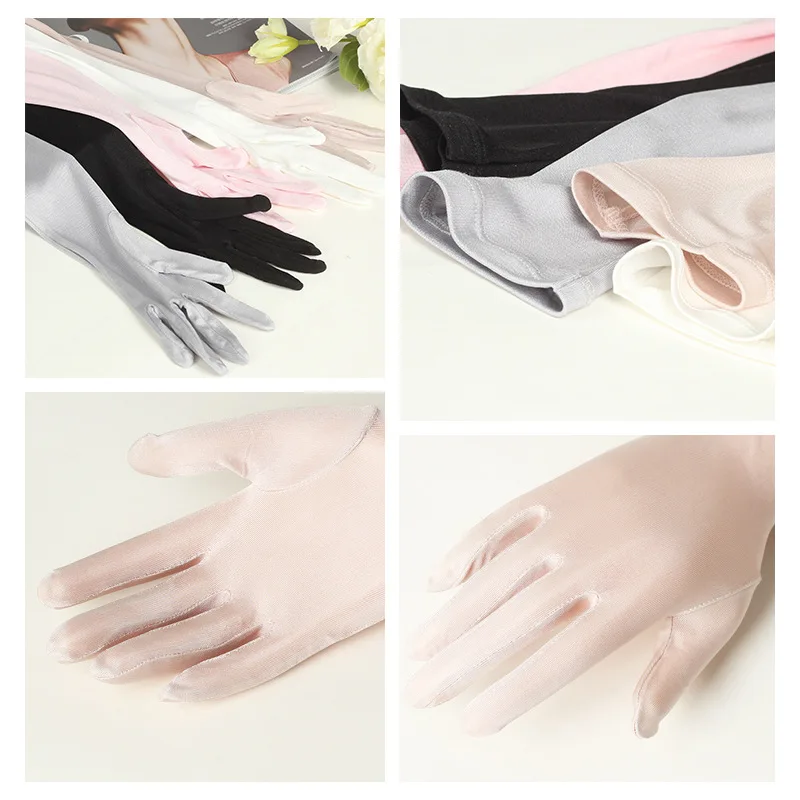 100% Mulberry Silk 58cm Long Sunscreen Thin Ride Driving Elasticity Upscale Luxury Gloves Solid Smooth Soft Female Breathable