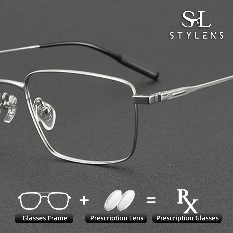 

STYLENS Business Acetate Pure Titanium Square Prescription Myopia Eyewear New Men Women Anti Blue Light Progressive Eyewear81060