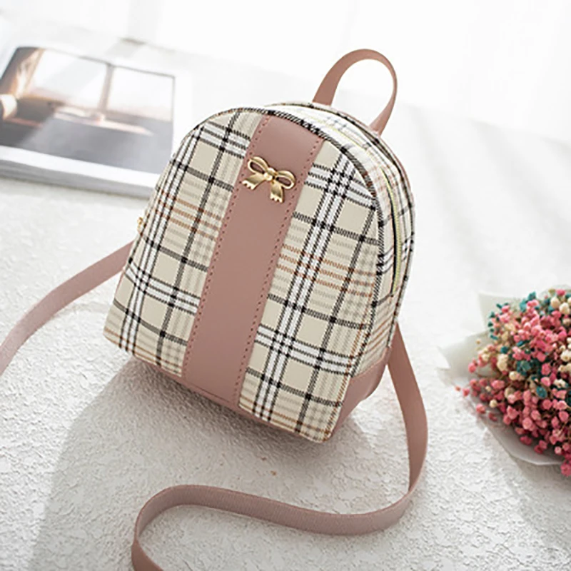 Girl Shoulder Backpack Plaid Contrast Color Lovely Mini Fresh Backpack College Wind Slung Bag Plecak Damski Backpack Women