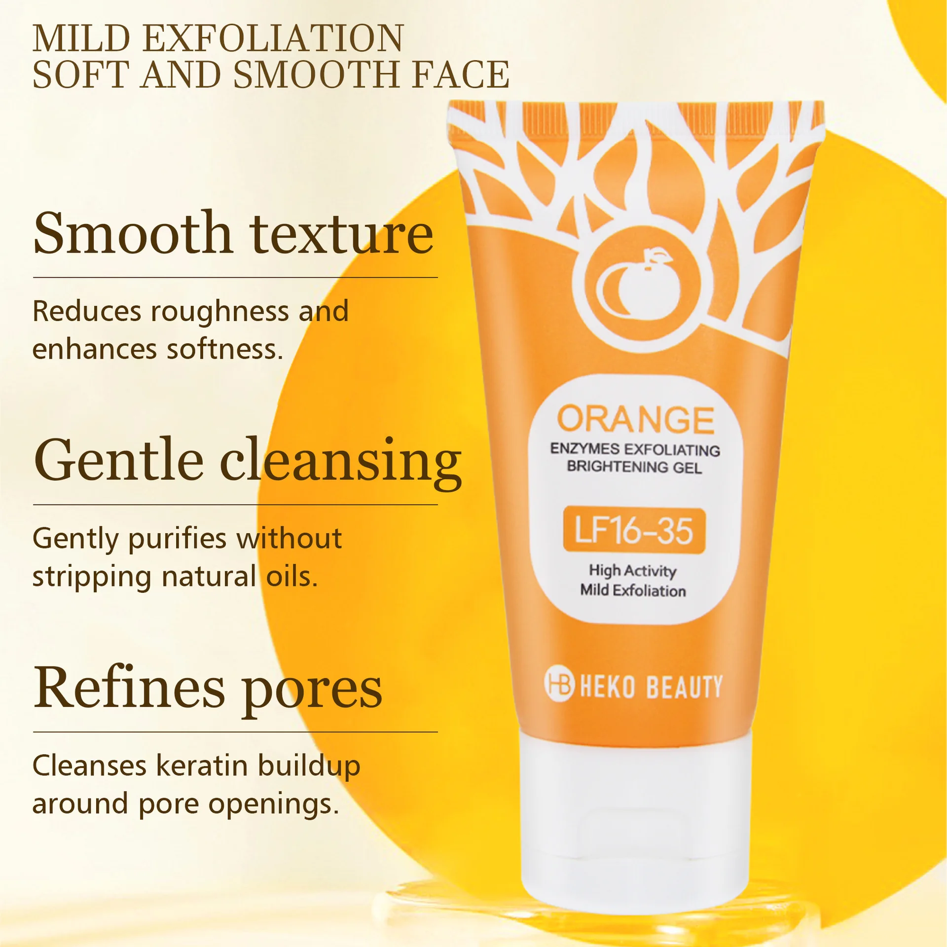 Orange Exfoliating Face Wash Gel Deep Pore Cleanser Brightening Gentle Peel for Daily Skincare Routine Men Women for Smooth Face