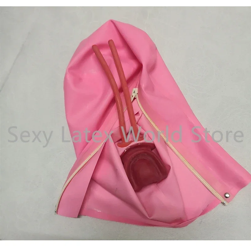 اللاتكس هود مثير صنم قناع المطاط الأسود مع أنبوب الأنف الفم الكمامة عودة زيبر تأثيري أزياء الهالوين مخصص