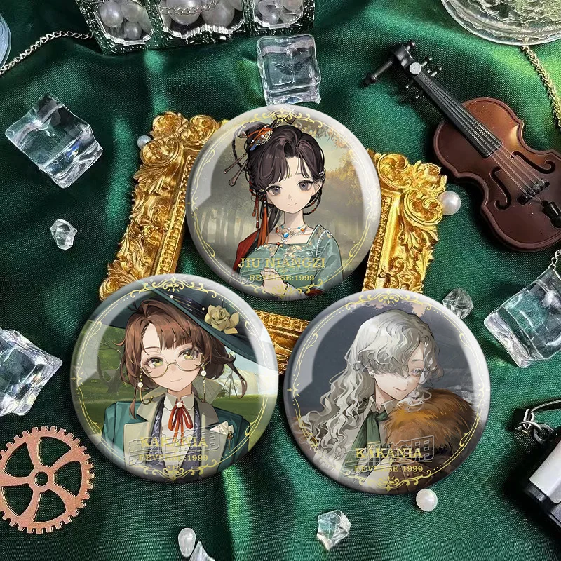 Reverse 1999 Game Character Badge Pins Kakania Lucy Vintage Style Round Tin Brooch Cosplay Lapel Pins for Jacket Backpack Decor
