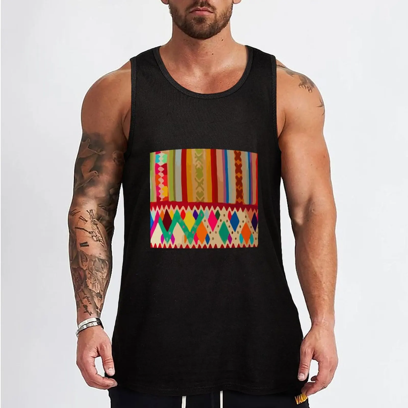 Rainbow stripes maximalist embroidery colorful decor Tank Top Clothing men clothings