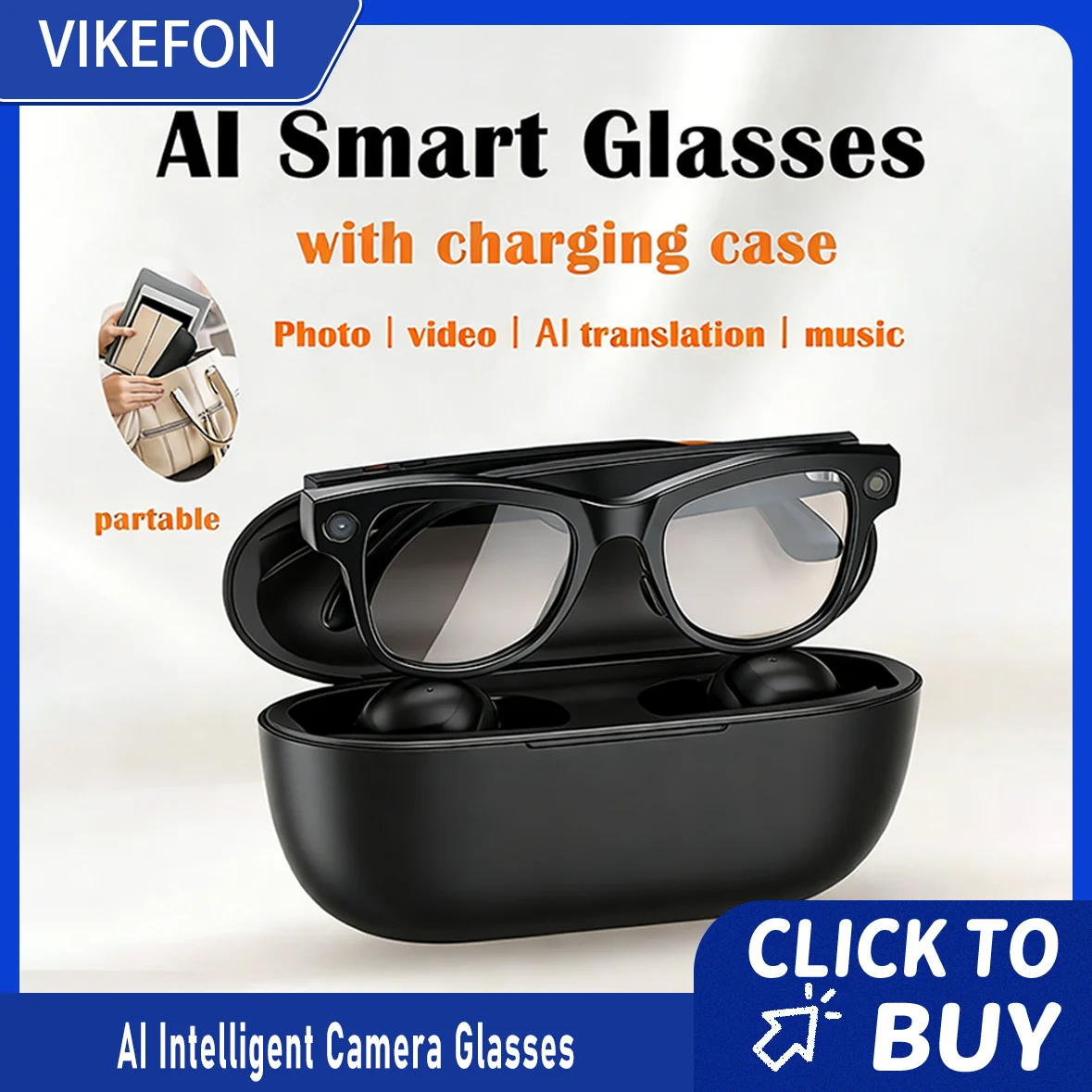 M02 AI Smart Glasses 8MP Camera Video Recording 100+Languages Translation Sunglasses Bluetooth Call Music Play with Charging Box