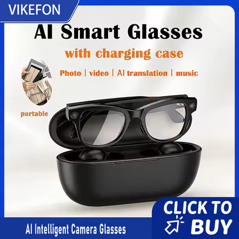 M02 AI Smart Glasses 8MP Camera Video Recording 100+Languages Translation Sunglasses Bluetooth Call Music Play with Charging Box
