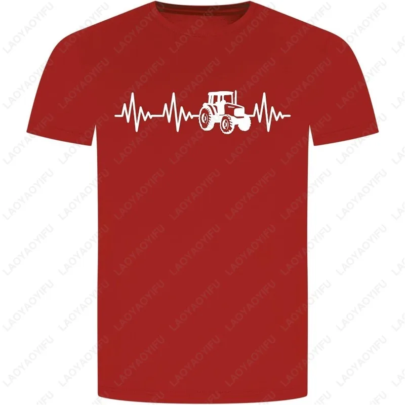 Absenda Heartbeat Tractor TShirt with Tractor Farmer Combine Harvest Farmer Simple Cute Printed Tops Men Clothing Camisetas Gift