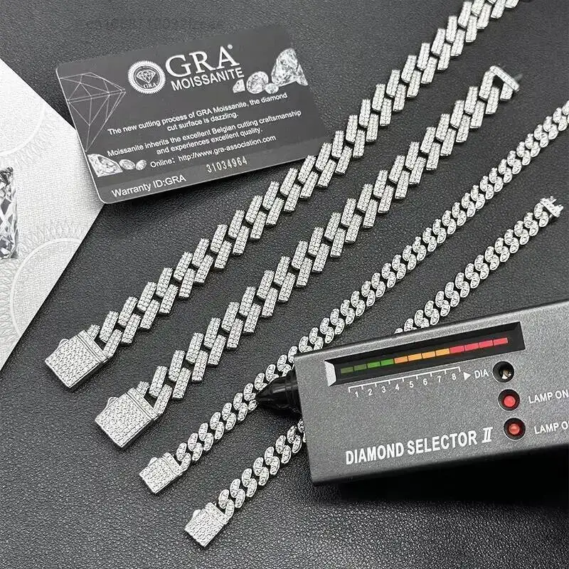 

Ювелирные изделия в стиле хип-хоп на заказ, стерлинговое серебро 925 пробы, VVS, муассанит, Iced Out, Майами, кубинское звено-цепочка, ожерелье