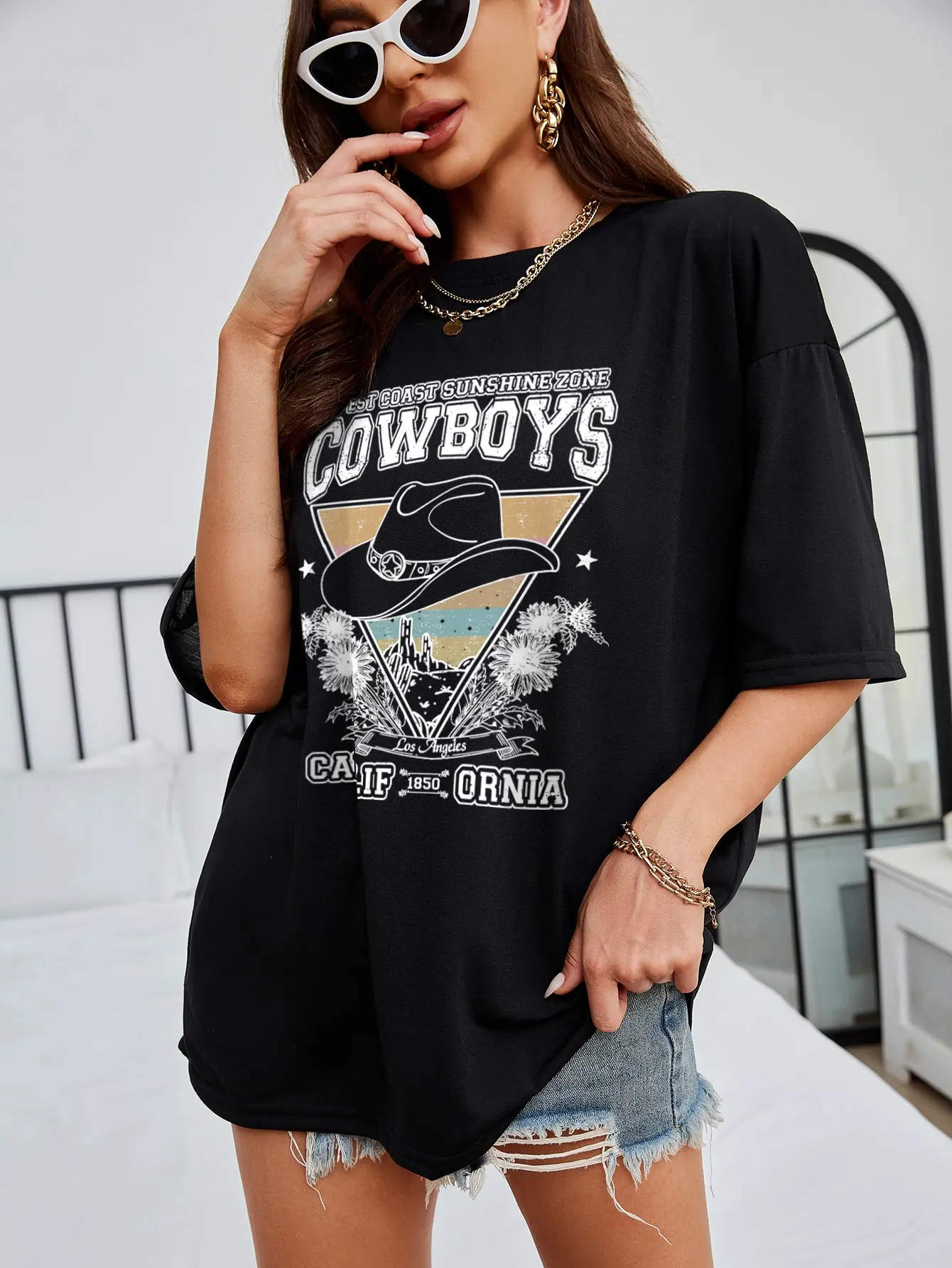 Est Coast Sunshine Zone Cowboys California 1850 Cotton T-Shirt Loose Hip Hop T-Shirts Vintage Casual Tshirt Round Neck T-Shirt