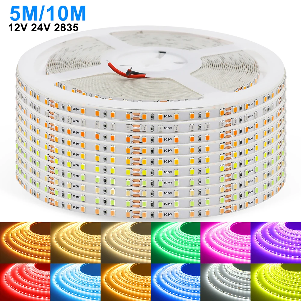 12V 24V 5m 10m LED Strip 5mm 8mm PCB Light 2835 120Leds/m White Red Pink Purple Ice Blue Flexible Tape Backlights for Decoration