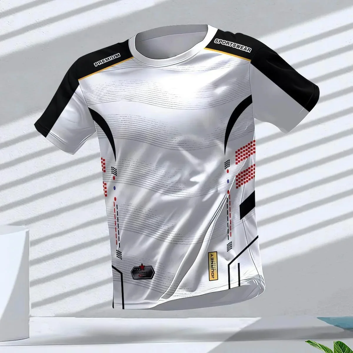 3D-Gedrucktes Lauf-T-Shirt mit Schnelltrocknungsfunktion und Atmungsaktivität für Männer und Frauen, Outdoor-Fitness-Training Rundhals-Kurzarm-Shirt für die Familie – Detail 3