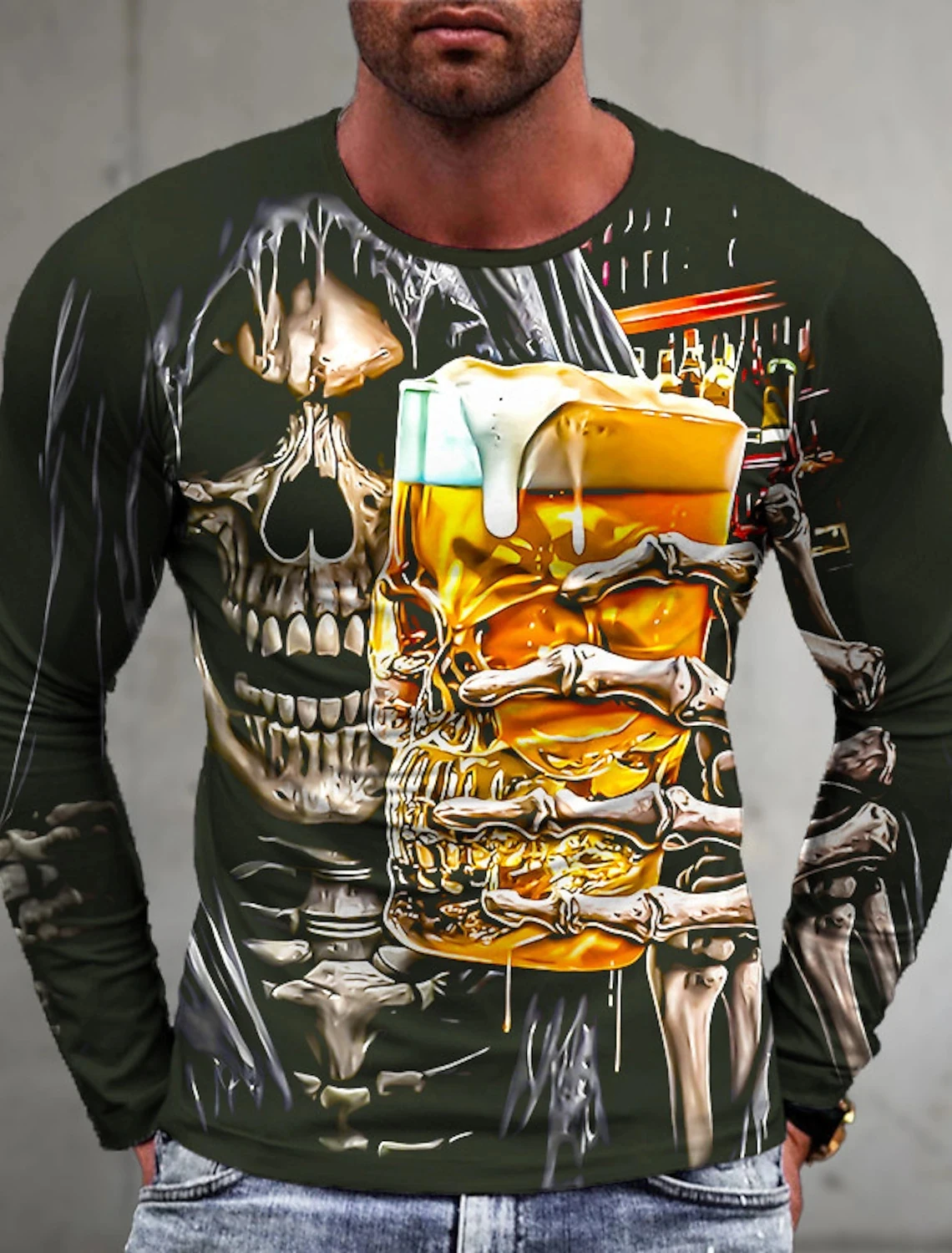 3D Men\'s Long Sleeve 3D Skull Clinker Casual Sports Fitness Retro Classic Long Sleeve Outdoor Sports T-Shirt Top Long Sleeve