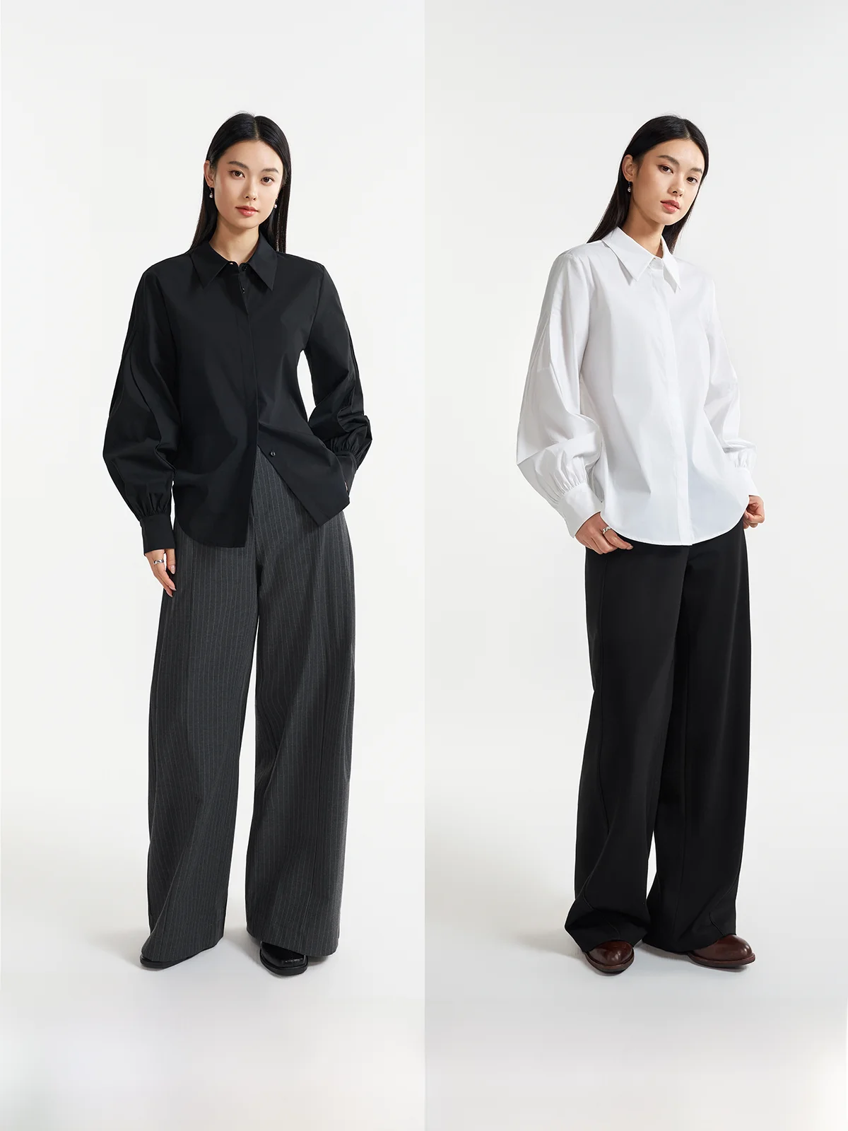 

Ele Pure Color Chiffon Cotton irt with Lantern Sves And Tu Detailing Versatile Formal Wear for Women