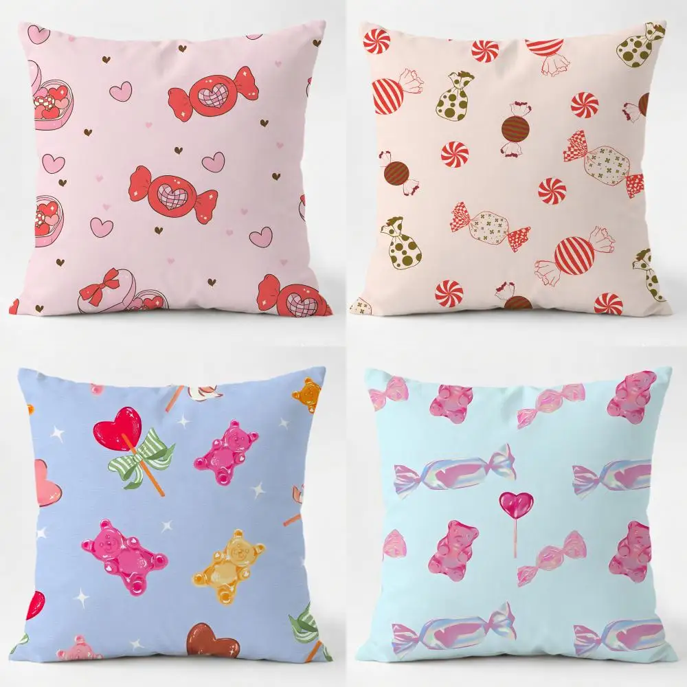 Fashion Cozy Sweet Candies Pink Cushion Cover Daily Washable Linen Pillowcase Soft  for Sofa Bed Home Room Decor