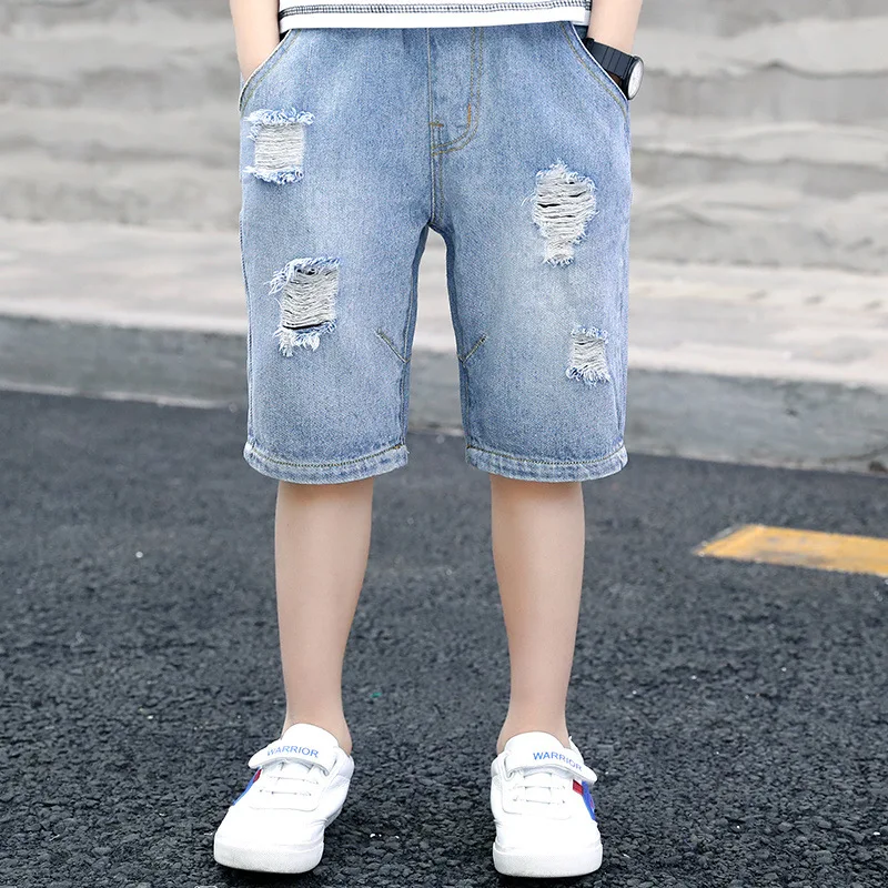 Kids Ripped Shorts for Boys Casual Denim Short Children Summer Beach Jean Shorts Child Solid Pant with Hole 6 8 10 12 14 Years