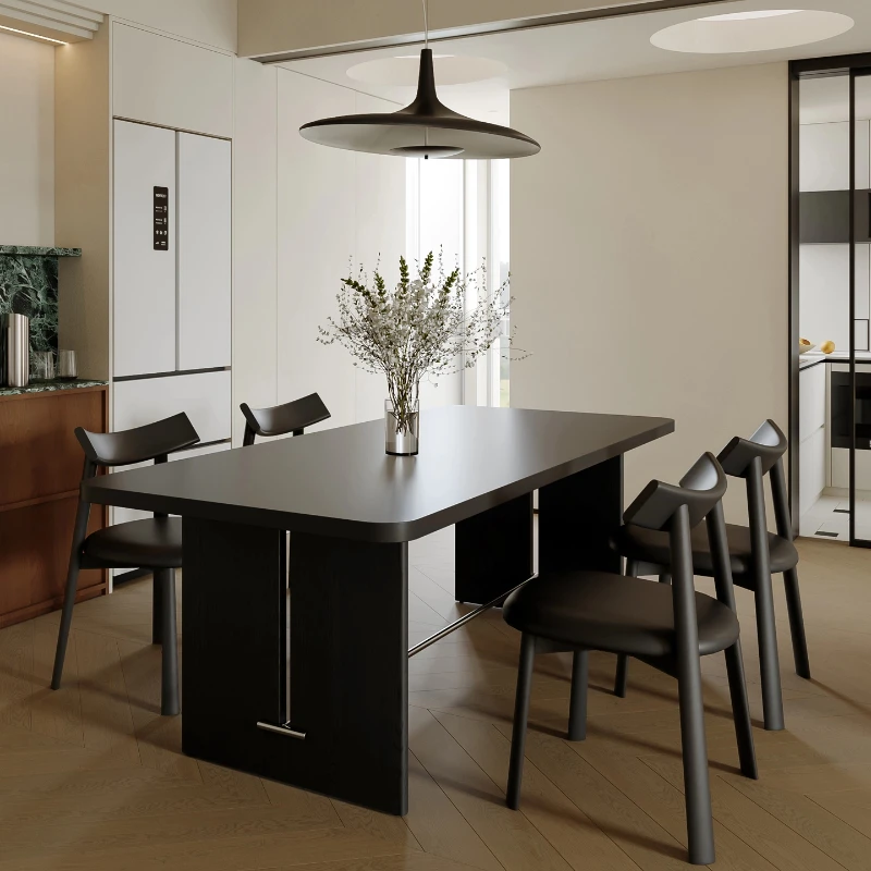 

Retro Italian Designer Table Simple Dining Table and Chair Combination Spacious Desktop Rounded Corner Rectangular Dining Table