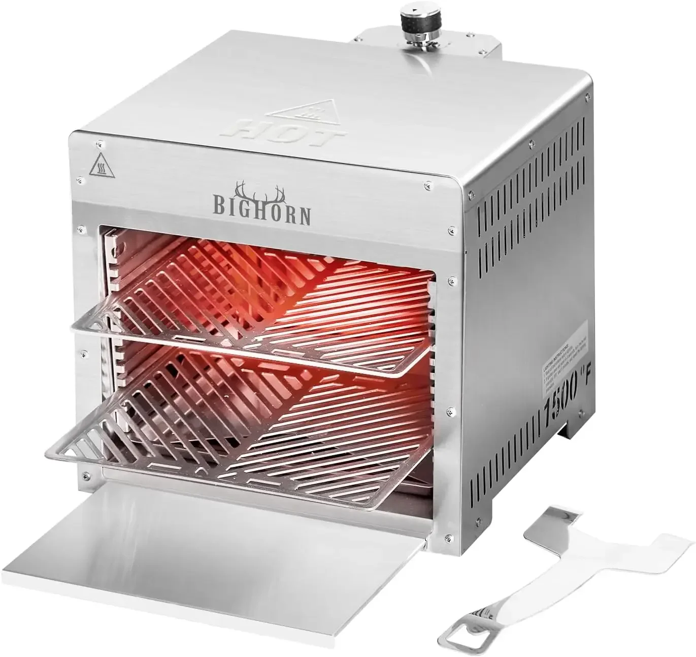 HORN OUTDOORS شواية غاز البروبان المحمولة بالأشعة تحت الحمراء، 1500 درجة منضدية من الفولاذ المقاوم للصدأ شواية ستيك للطهي السريع بالنسبة لي