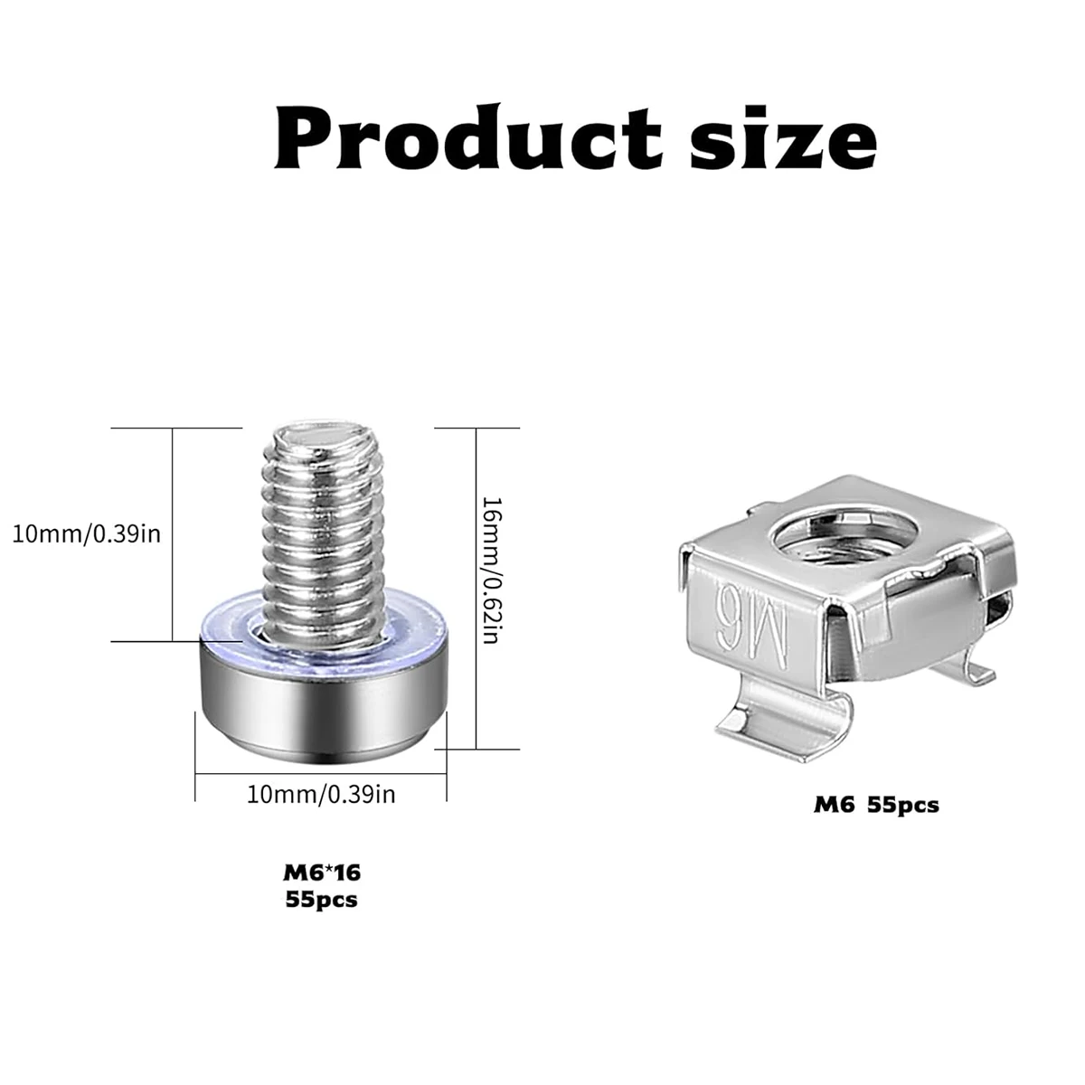 110Pcs/55 Set 304 Stainless M6x16 M6x20mm Rack Mount Cage Nuts and Screws Kit Server Rack Screws