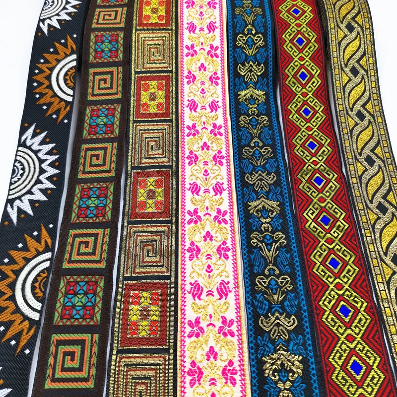 7 Meters 33MM Vintage Ethnic Embroidery Ribbon Boho Lace Trim DIY Clothes Bag Accessories Embroidered Fabric Custom