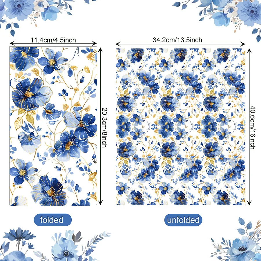 20Pcs Elegant Blue Gold Floral Disposable Paper Napkins Watercolor Flower Guest Napkin Wedding Bridal Shower Table Decor
