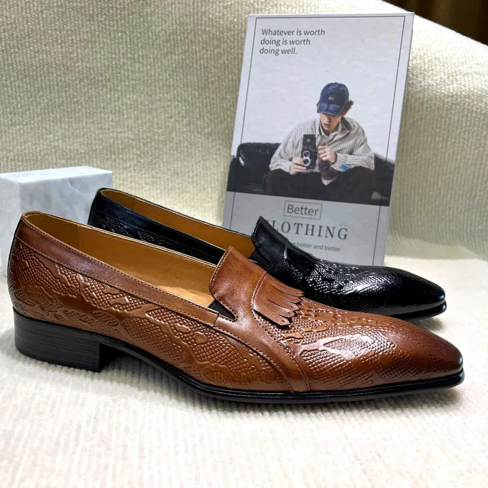 

Men's Genuine Leather Penny Loafers Handmade Tassel Slip-On Dress Shoes Wedding Banquet Casual Business Footwear