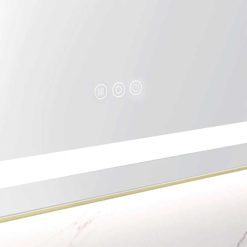 Espejo de baño LED de 55 x 28 pulgadas con retroiluminación frontal, espejo de tocador montado en la pared con marco de aluminio, antivaho, memoria, 3 C