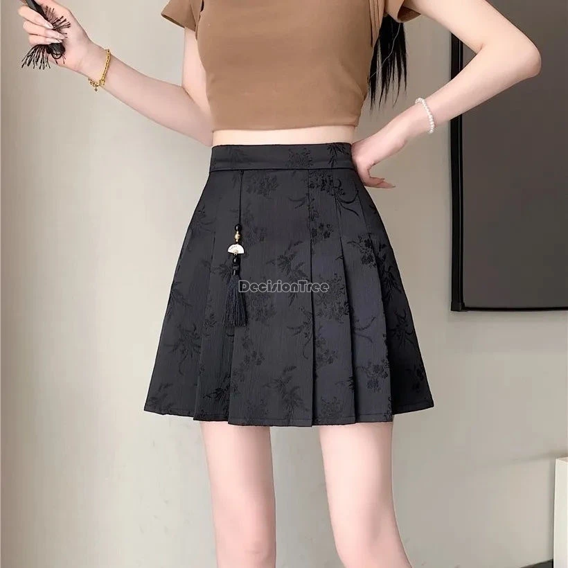 2024 spring and summer new chinese style jacquard improved hanfu short skirt high waist thin women daily pleated half skirt w638