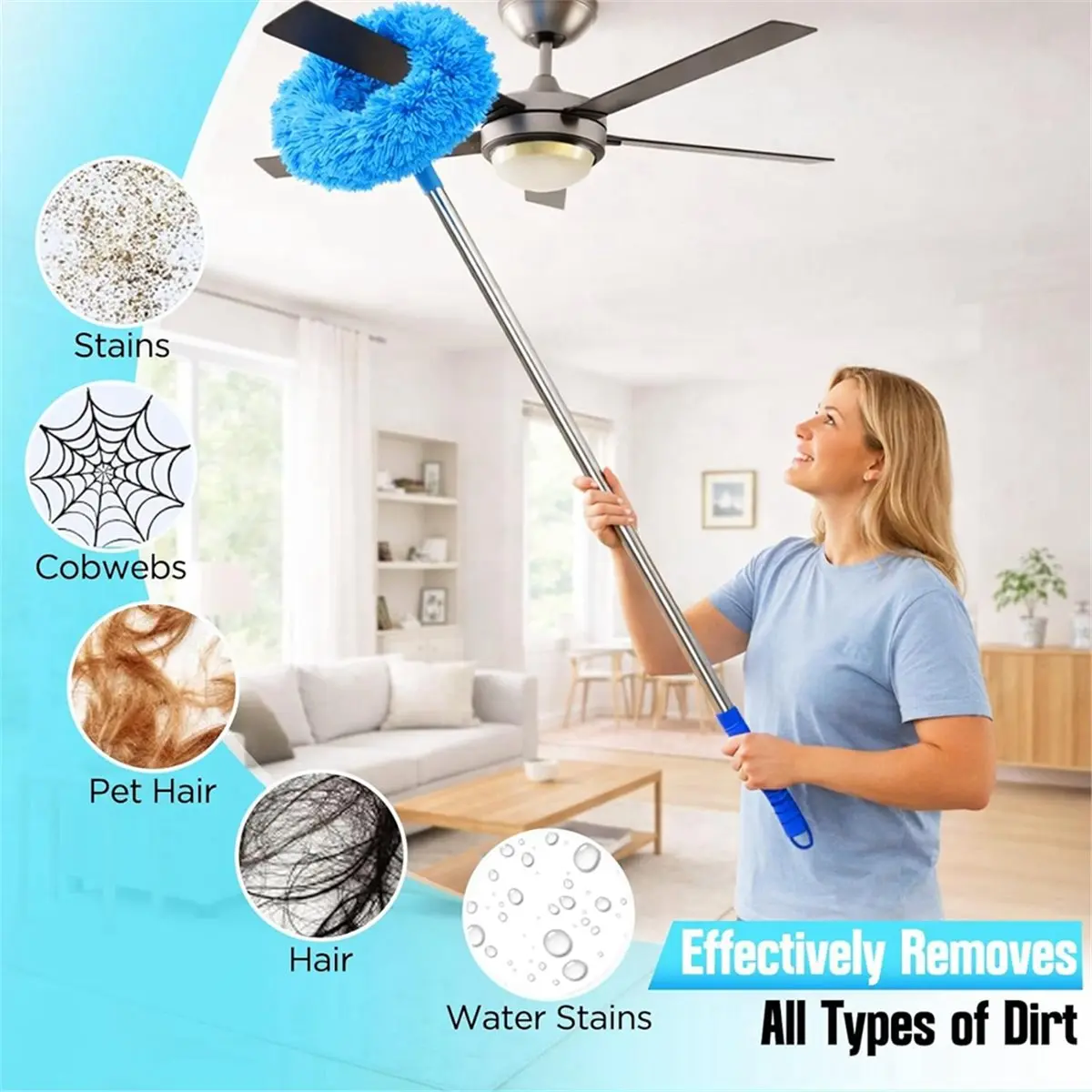 Ceiling Fan Cleaner Duster,Duster Length,for Cleaning Fan Blades, Cobwebs, Walls, Window & High Ceilings,Removable