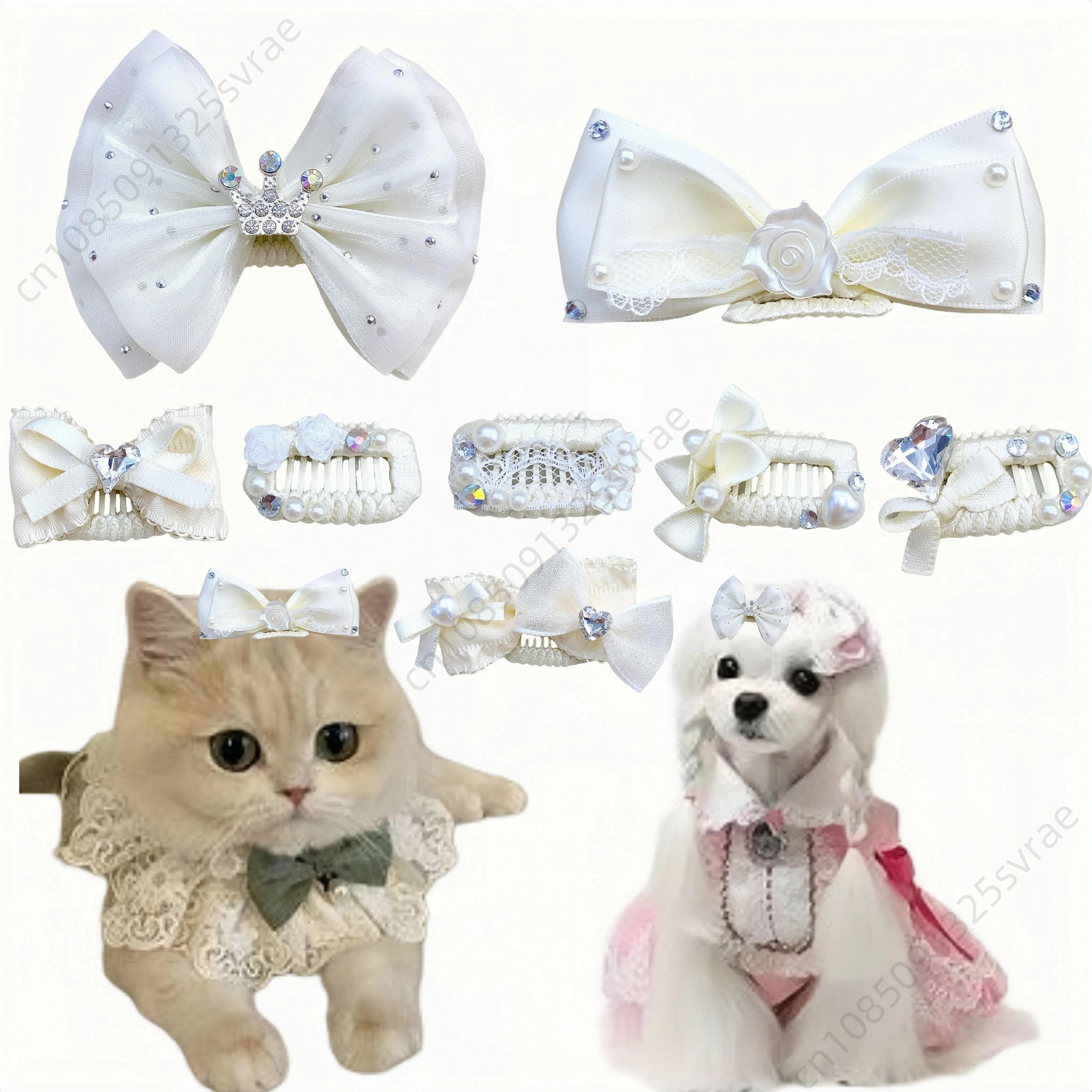 Peineta de diamante para el cuidado de perros y gatos, lazos de perlas, accesorios para el cabello para mascotas, pinzas para el cabello, accesorios para el cuidado de gatitos y cachorros