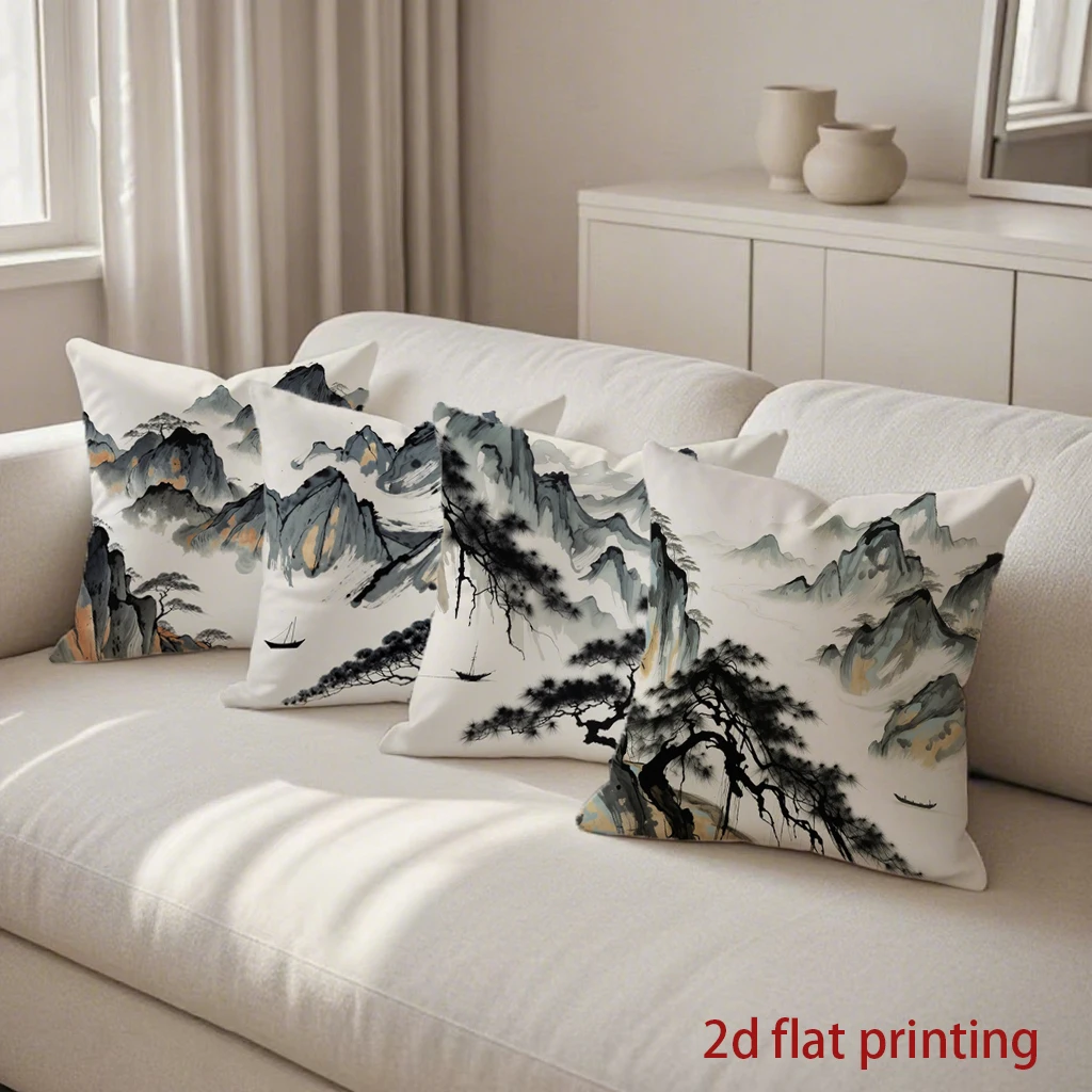 Chinese Landscape Pillow Covers Pattern Cushion Cover Suitable for Sofa Bedroom Car Pillow Cover