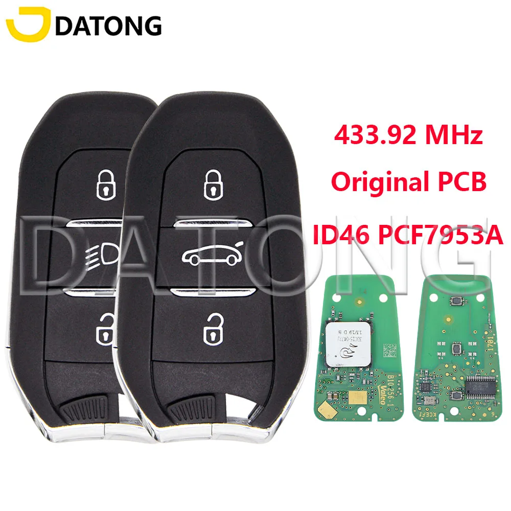 Datong Original PCB Board ID46 PCF7953A Chip 433.92MHz Car Remote Key For Peugeot 308 508 Picasso DS4 DS5 Citroen C4 C4L C5