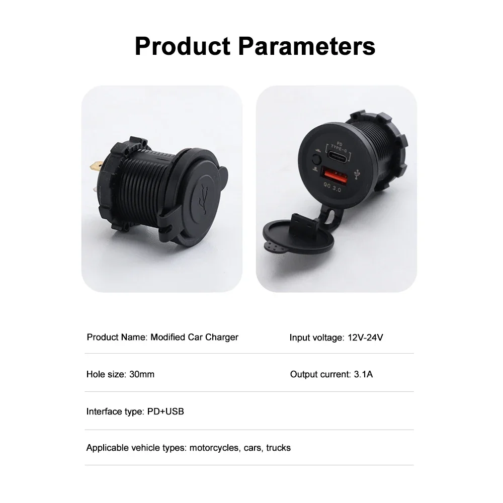 PD QC 3.0 USB-Autoladegerät mit Schalter, Schnell-Ladebuchse, Wasserdichter Stromadapter für 12V/24V Auto, ATV, Boot, Bestseller