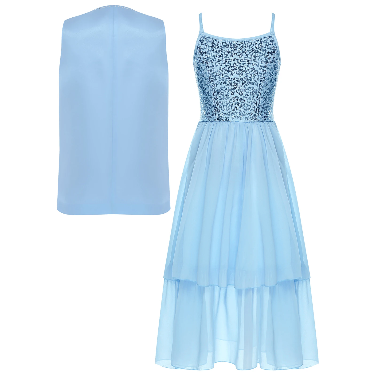 فستان أنيق للفتيات للرقص الحديث مع سترة للحفلات بدلة رسمية مأدبة عيد ميلاد الأطفال زي مسابقة الرقص