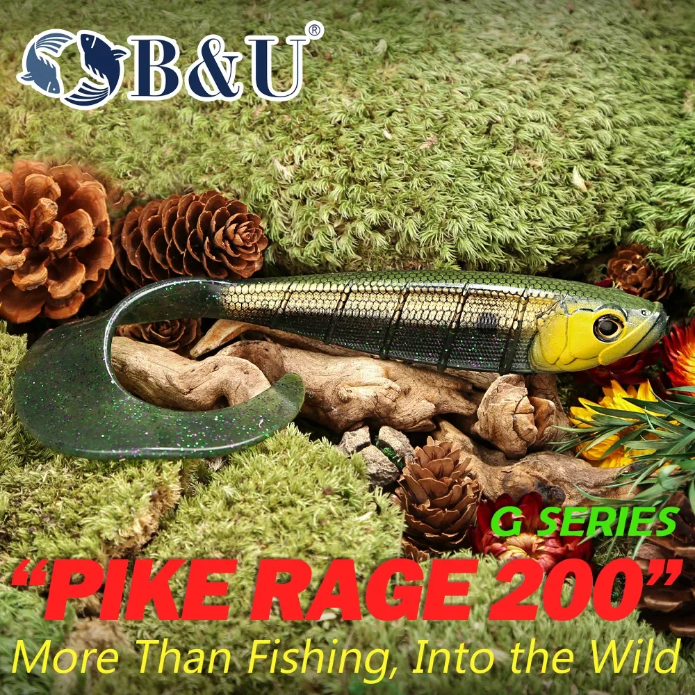 B&U Großer Weicher Kunststoff-Köder mit Gekräuseltem Schwanz 200mm für Hecht- und Musky-Angeln Realistisch Bemalter Swimbait Grub – Detail 6