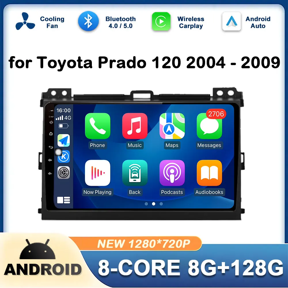 

9" Android OS for Toyota Prado 120 2004 2005 2006- 2009 Car Radio Multimedia Player DSP Stereo GPS Navi Autoradio No 2 din WIFI