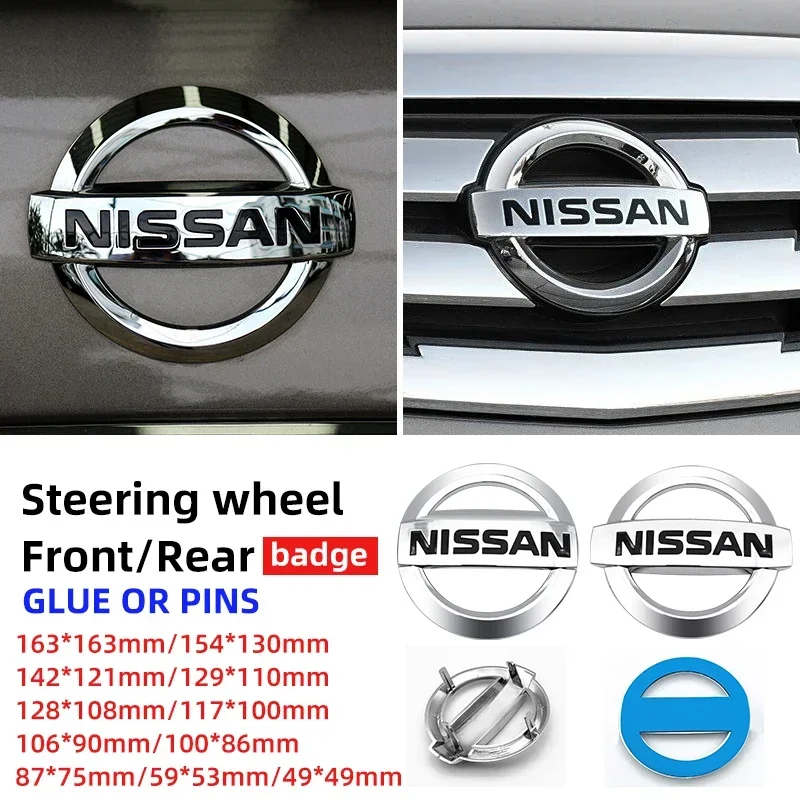 3D ABS Car Front Emblem Rear Trunk Badge Steering Wheel Sticker For Nissan Qashqai Tiida Kicks Versa Leaf Sentra Altima X-trail