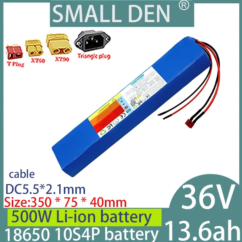 

New 36V 13.6ah 18650 10S4P rechargeable lithium battery pack 200W 500W, high-power power pack with 15A BMS+2A charger