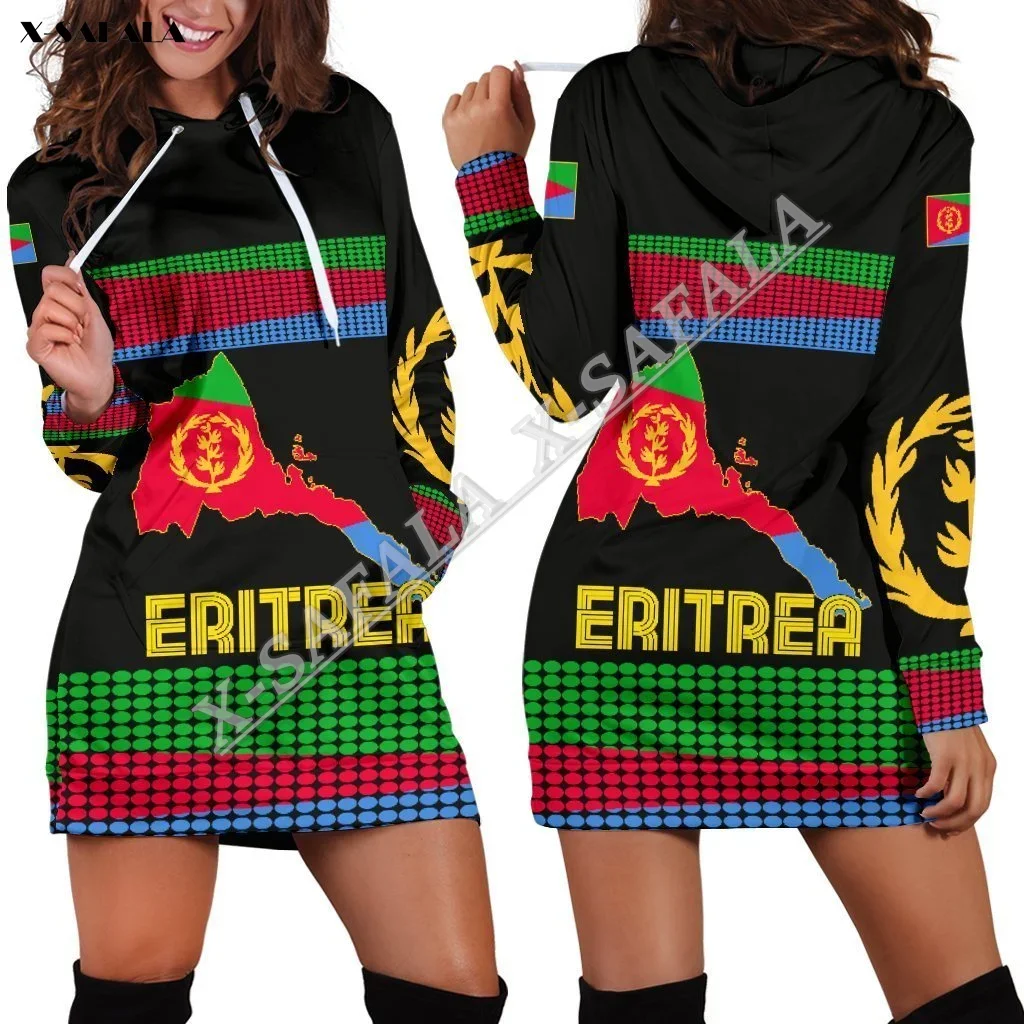 Eritrea Onafhankelijke Martelaren Dag Afrika Cultuurvlag 3d Geprint Slanke Hoodies Jurk Vrouwen Vrijetijdskleding Lange Mouw Capuchon Pullover