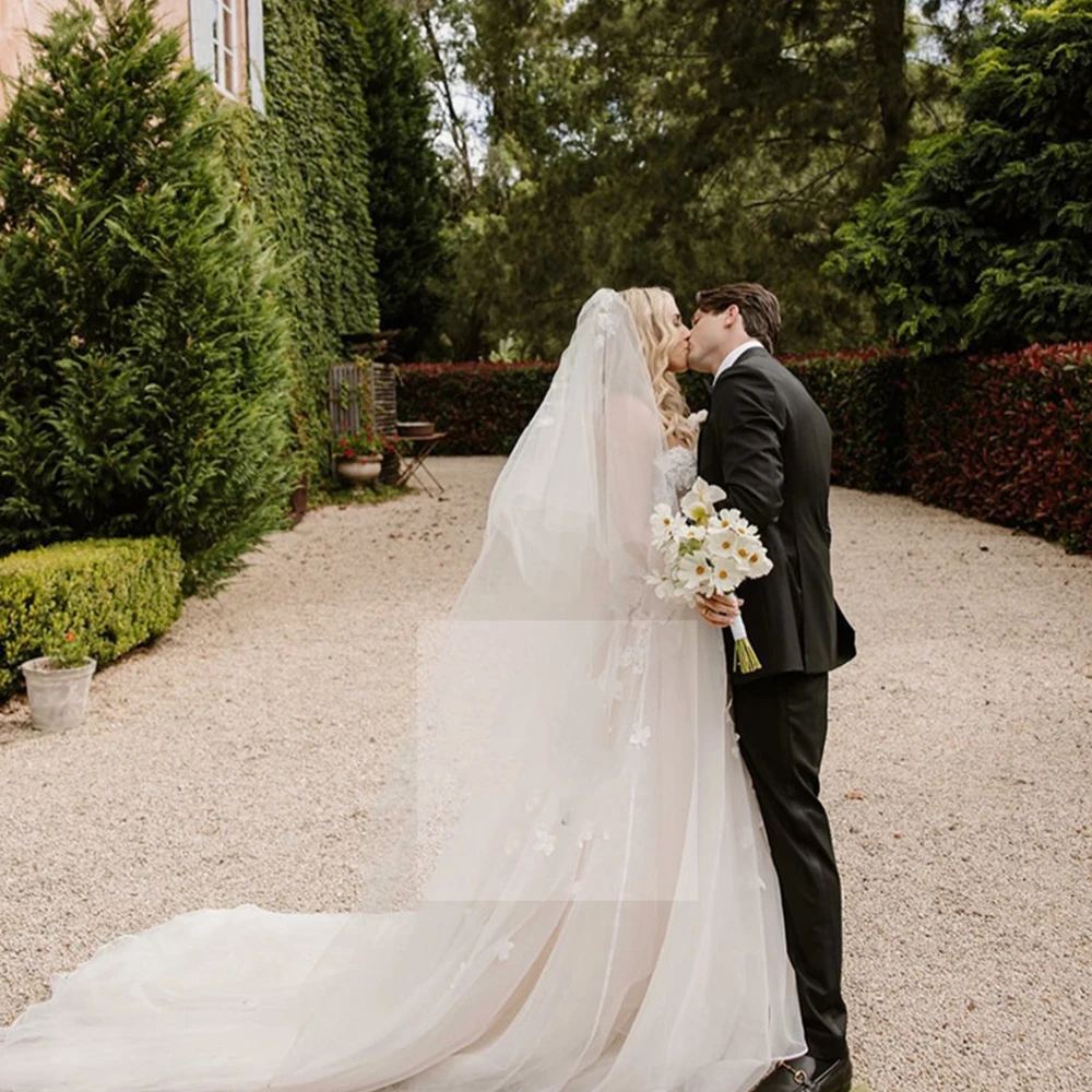 Vestido De novia con flores De encaje 3D, traje De novia De línea A, cuello De corazón, apliques personalizados para medir, impresionante