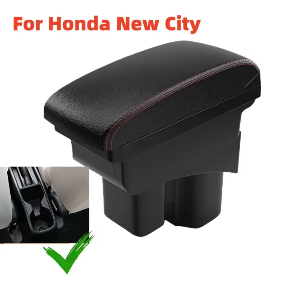 Caja reposabrazos para Honda New City, reposabrazos  cuero, consola central, almacenamiento, modificación Led USB, piezas
