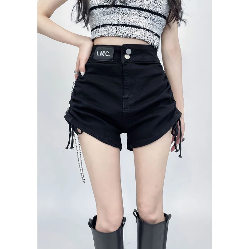 

Женские новые стильные модные однотонные джинсовые тонкие шорты трапециевидной формы с карманом на молнии и карманом на пуговицах