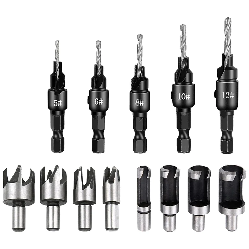 Countersink Woodworking Set 5 Pieces Countersunk Bits Set, 8 Pieces Countersunk Drills for Woodworking, DIY