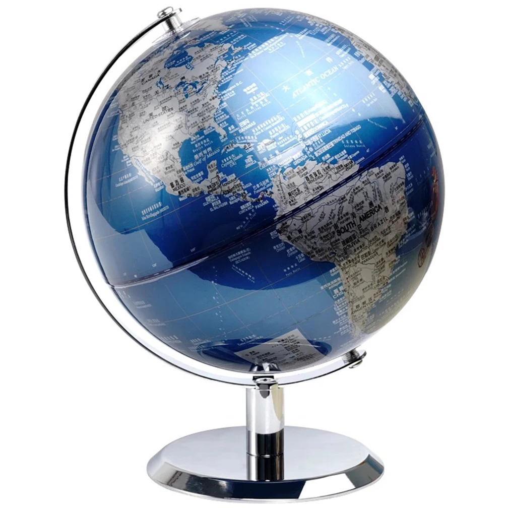 32X26CM Blauw Goud Roterende Globe Engels + Chinees Thuiskantoor Decoratie Europese Stijl Luxe Creatieve Ambachten Ornament Globe