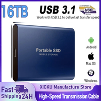 External Hard Drive Portable SSD 16TB External Solid State Drive USB 3.0 Type C Hard Disk High Speed Storage for PC Phone 16 15