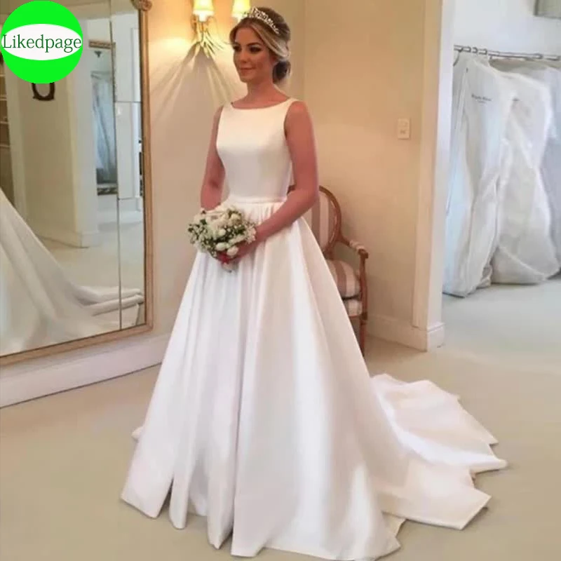 

Simple Satin Sleeveless Wedding Dresses For Women2024 Sexy Backless Vestidos De Novia With Belt Bow A-Line Suknia Ślubna Mariée