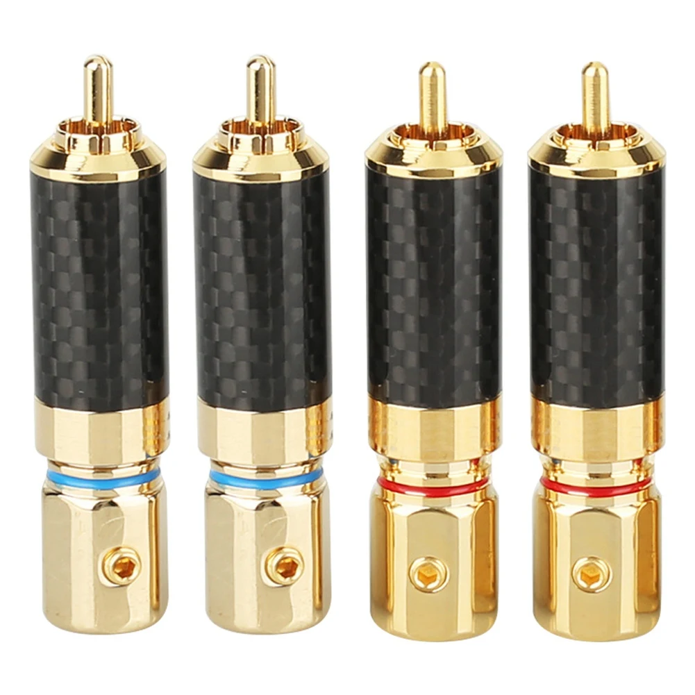 4Pcs Gold Plated RCA Plug Durable RCA Connector Screws Soldering Locking Audio Video WBT Plug 61.5mmx14.5mm